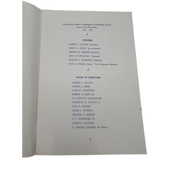 1964 Sons of the Revolution Tennessee Society 70th Anniversary Program & Menu - Picture 2 of 7
